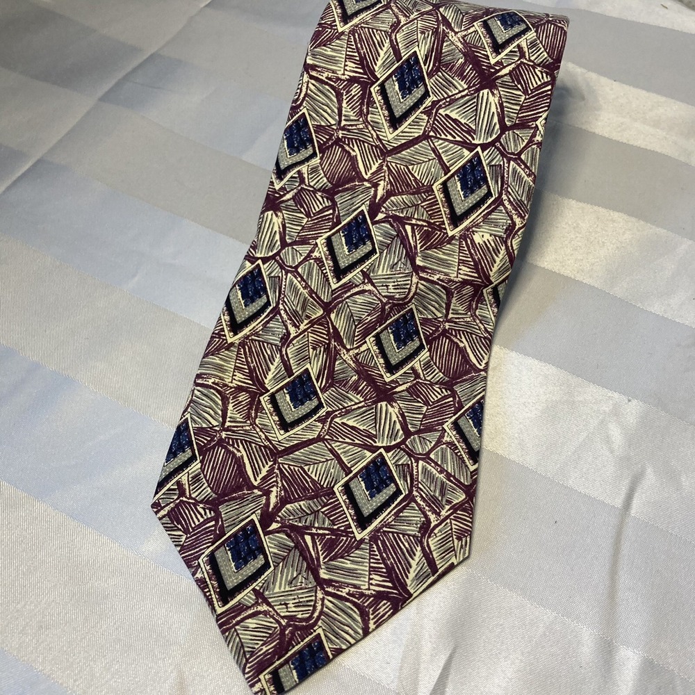 Vintage ROBERT TALBOTT Mens Silk Tie USA ~Designer Geometric W:4" L:56" With Tag